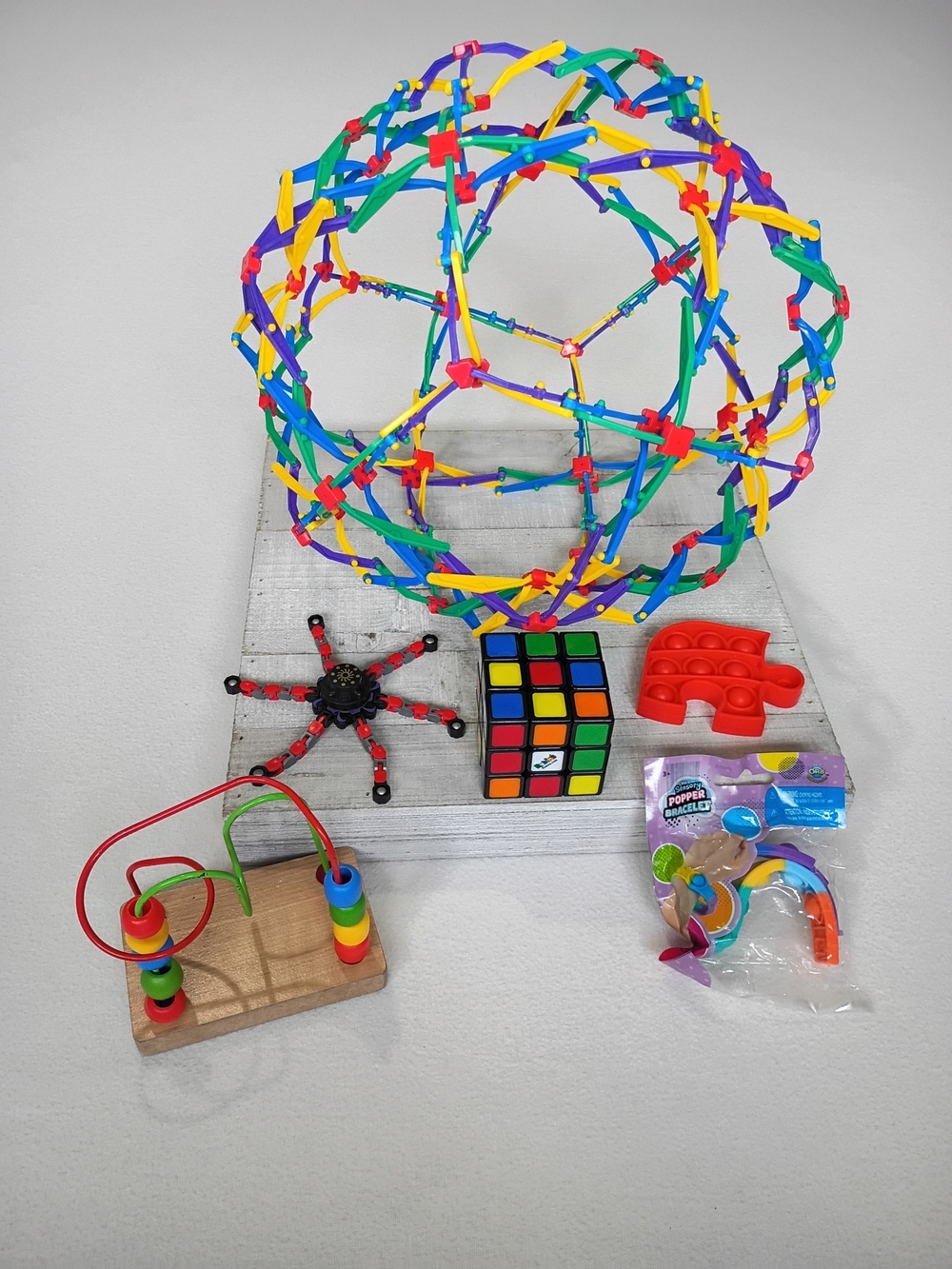 Mini Hoberman Sphere & Fidget Toy Lot 6 Pieces Rainbow Fun Play Sensory